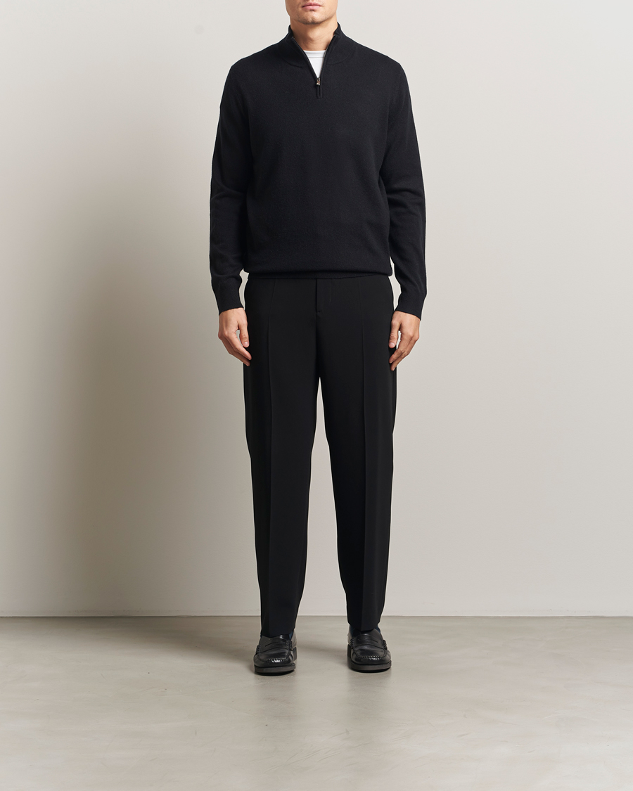 Men | Sweaters & Knitwear | BOSS BLACK | Hemarlo Wool/Cashmere Half Zip Black