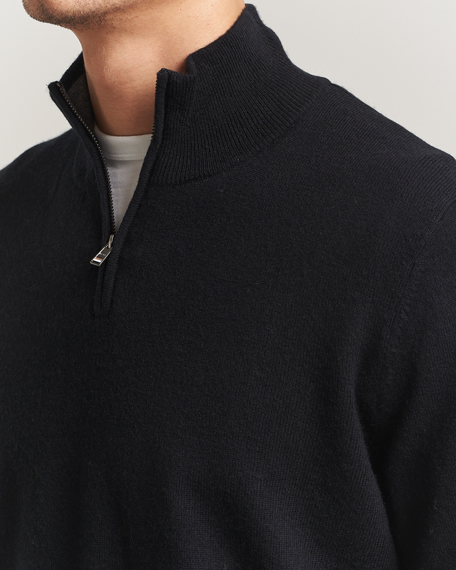 Men | Sweaters & Knitwear | BOSS BLACK | Hemarlo Wool/Cashmere Half Zip Black