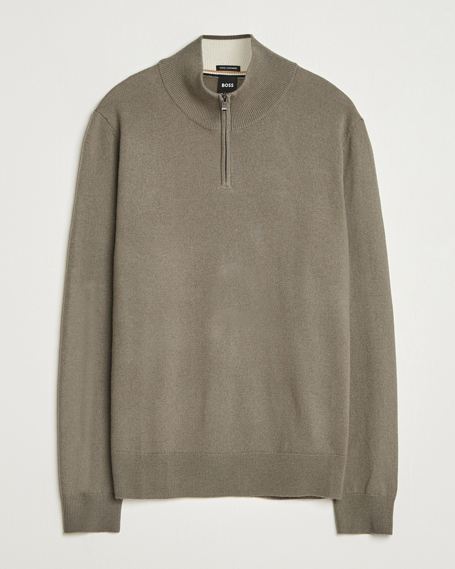 Men | Sweaters & Knitwear | BOSS BLACK | Hemarlo Wool/Cashmere Half Zip Open Brown