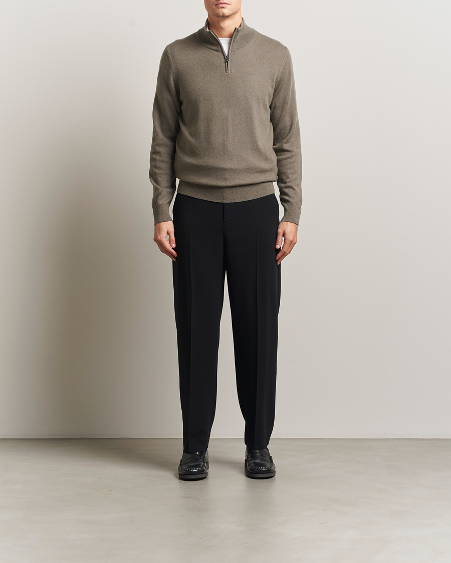 Men | Sweaters & Knitwear | BOSS BLACK | Hemarlo Wool/Cashmere Half Zip Open Brown