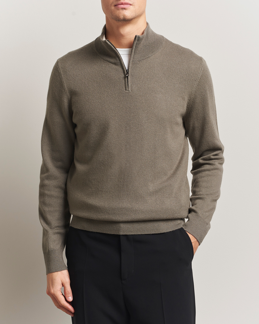 Men | Sweaters & Knitwear | BOSS BLACK | Hemarlo Wool/Cashmere Half Zip Open Brown
