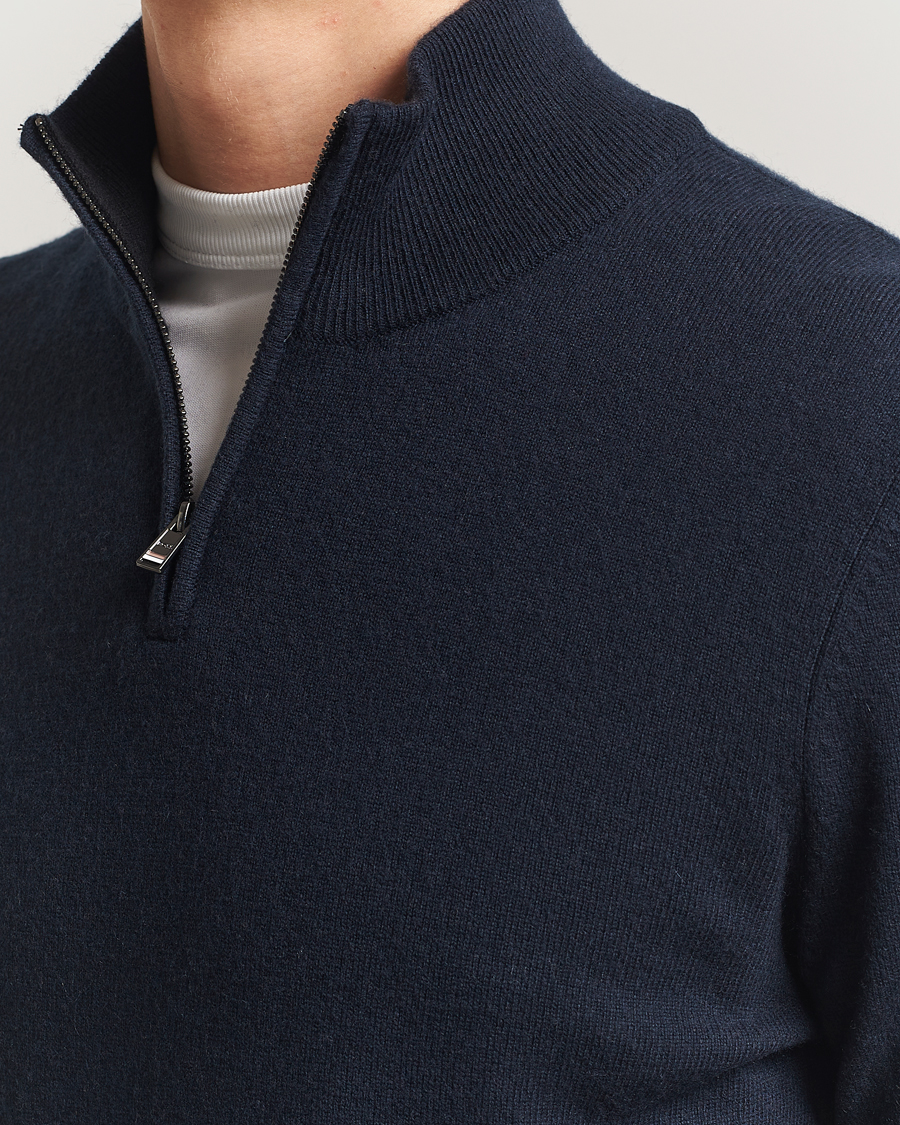 Men | Sweaters & Knitwear | BOSS BLACK | Hemarlo Wool/Cashmere Half Zip Dark Blue