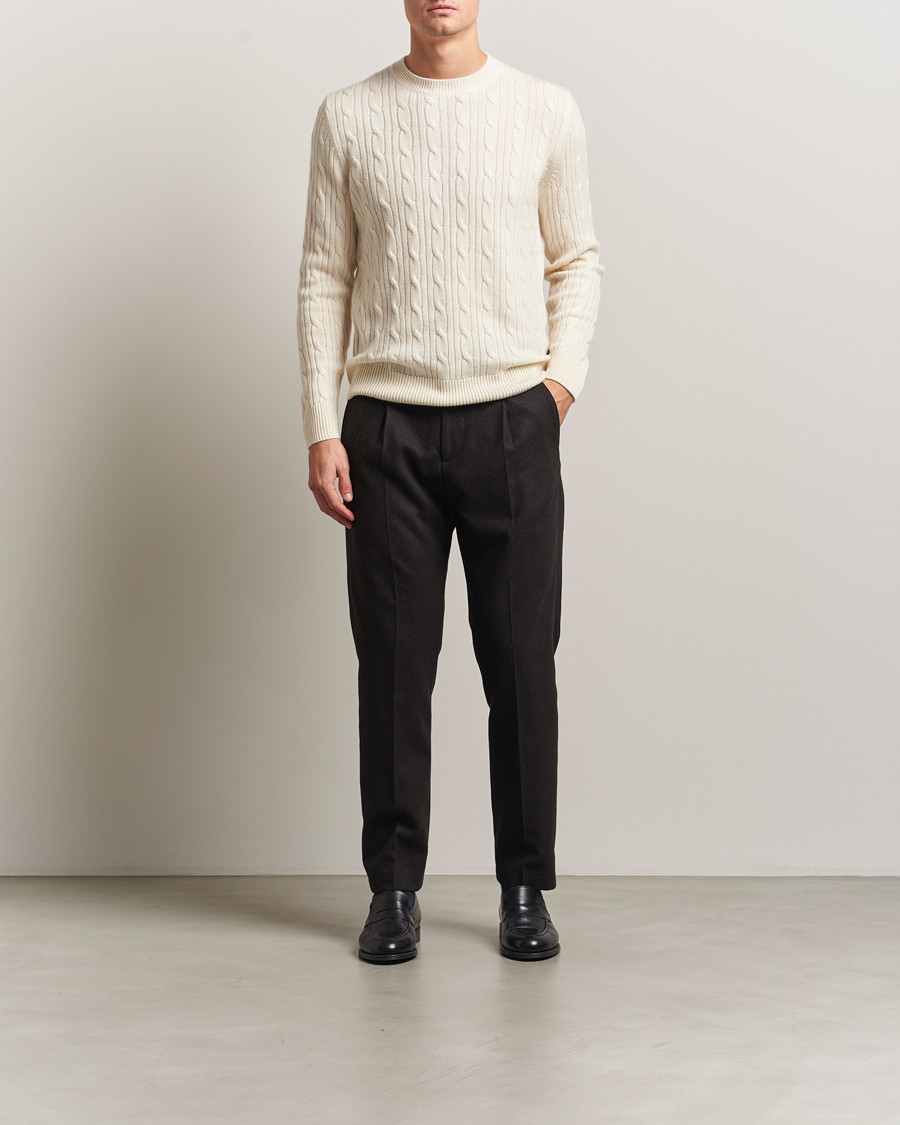 Men | Sweaters & Knitwear | BOSS BLACK | Hetico Wool/Cashmere Cable Sweater Open White