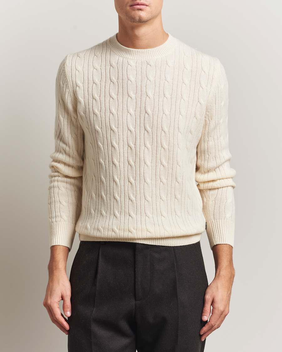 Men | Sweaters & Knitwear | BOSS BLACK | Hetico Wool/Cashmere Cable Sweater Open White