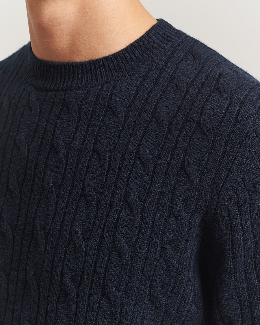Men | Sweaters & Knitwear | BOSS BLACK | Hetico Wool/Cashmere Cable Sweater Dark Blue