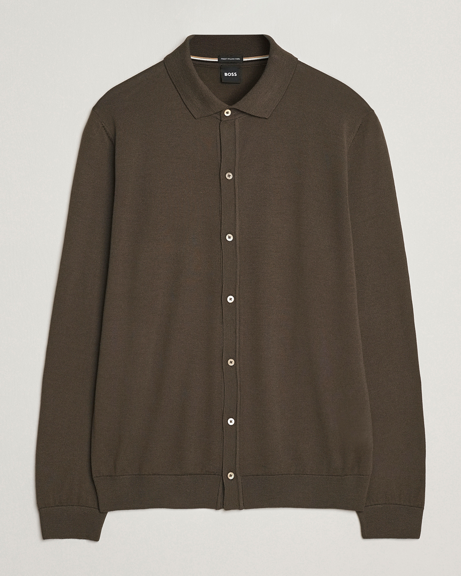 Men | Sweaters & Knitwear | BOSS BLACK | Helbert Wool Cardigan Open Green