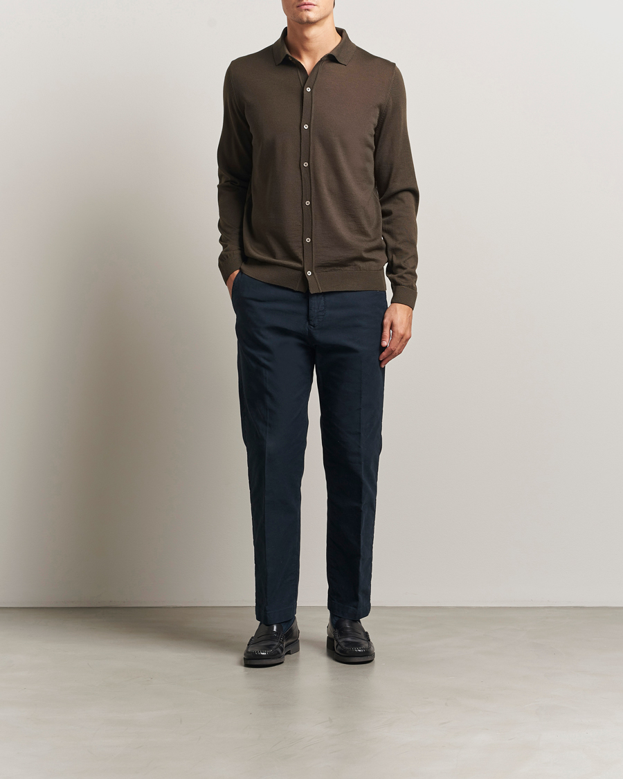 Men | Sweaters & Knitwear | BOSS BLACK | Helbert Wool Cardigan Open Green