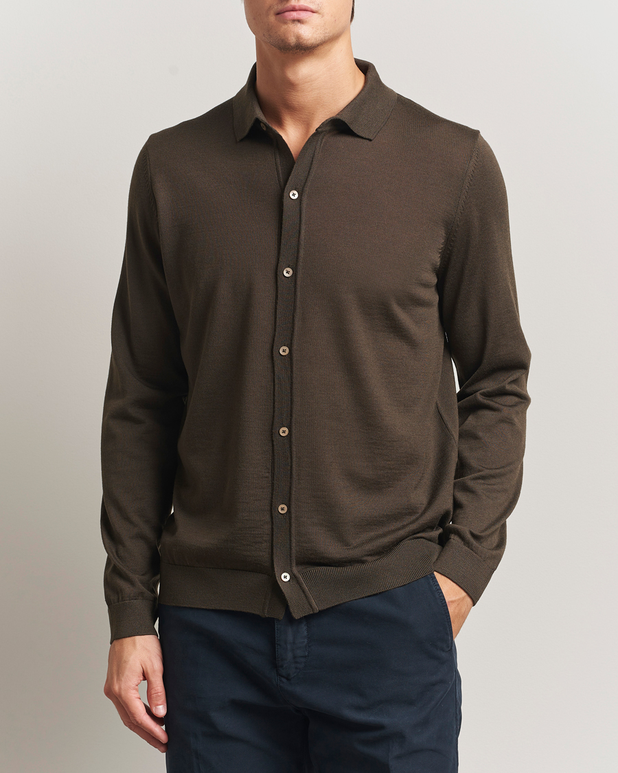 Men | Sweaters & Knitwear | BOSS BLACK | Helbert Wool Cardigan Open Green