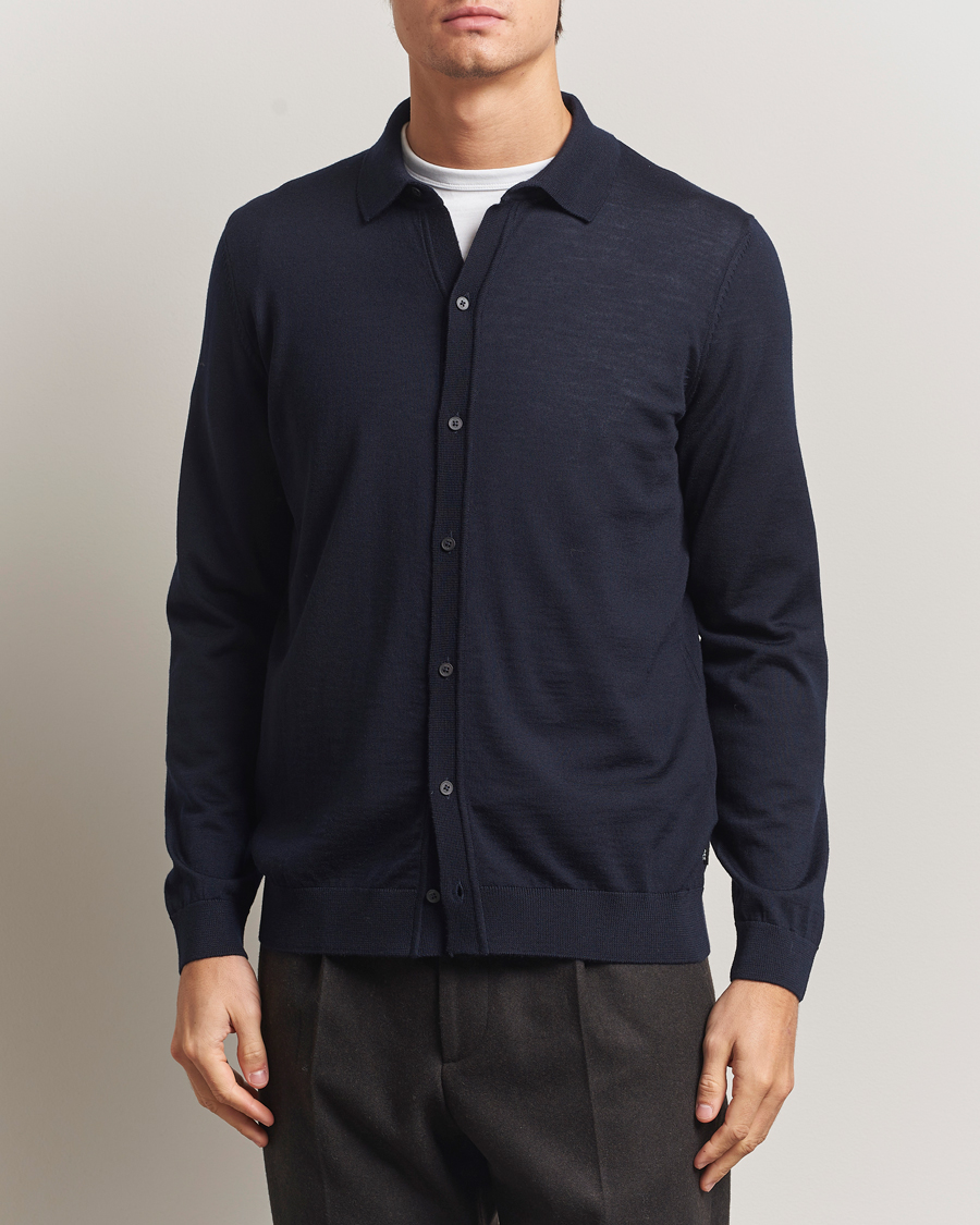 Men | Sweaters & Knitwear | BOSS BLACK | Helbert Wool Cardigan Dark Blue