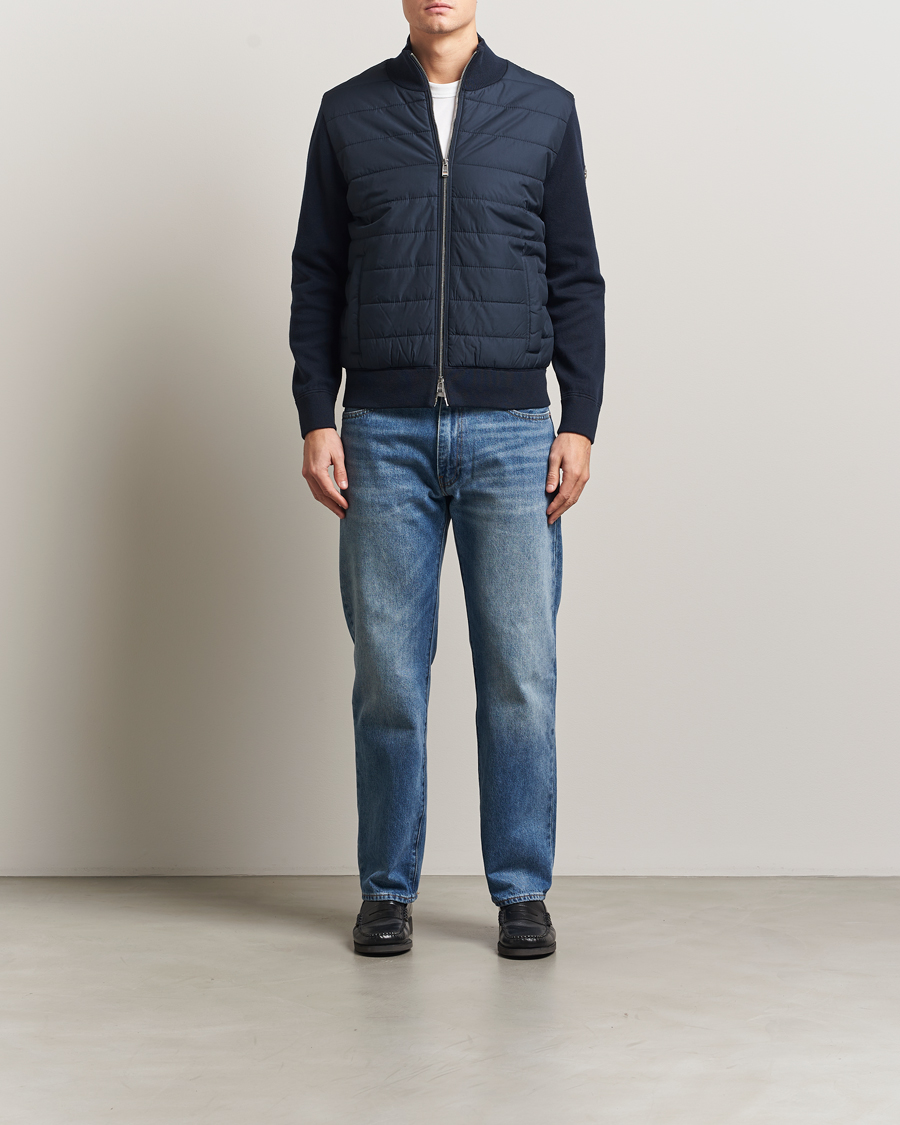 Men | Sweaters & Knitwear | BOSS BLACK | Hernest Hybrid Full Zip Dark Blue