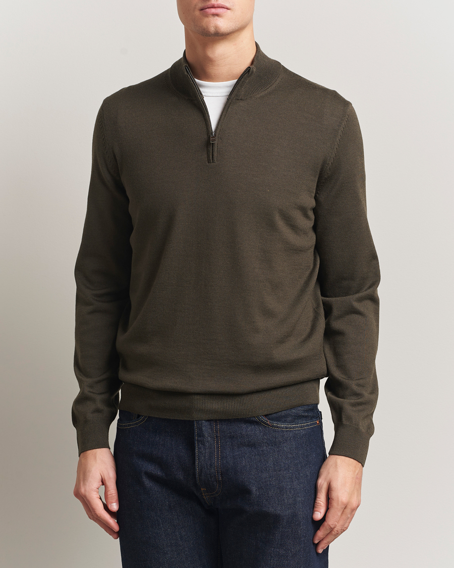 Men | Sweaters & Knitwear | BOSS BLACK | Ebenji Merino Knitted Half Zip Open Green