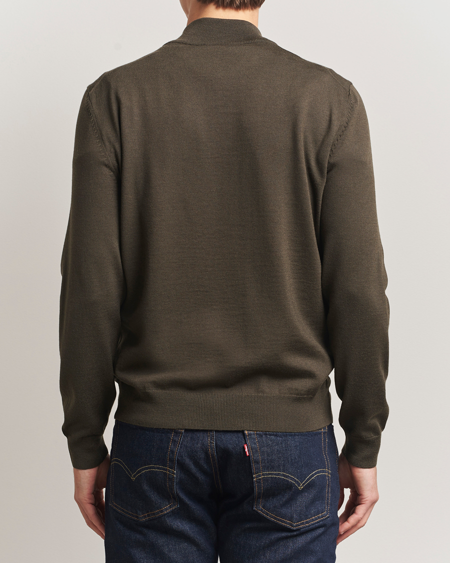 Men | Sweaters & Knitwear | BOSS BLACK | Ebenji Merino Knitted Half Zip Open Green