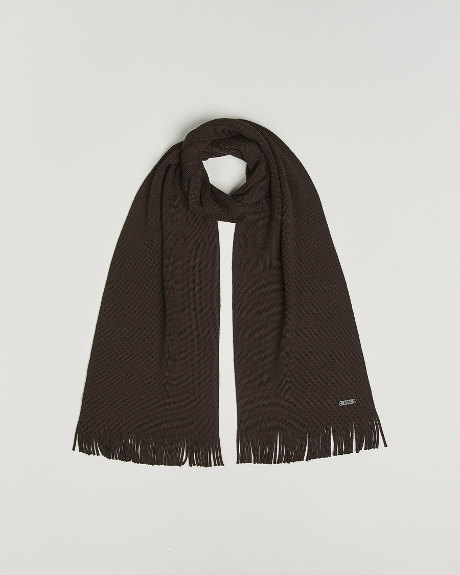 Men | Scarves | BOSS BLACK | Albas Wool Scarf Dark Brown
