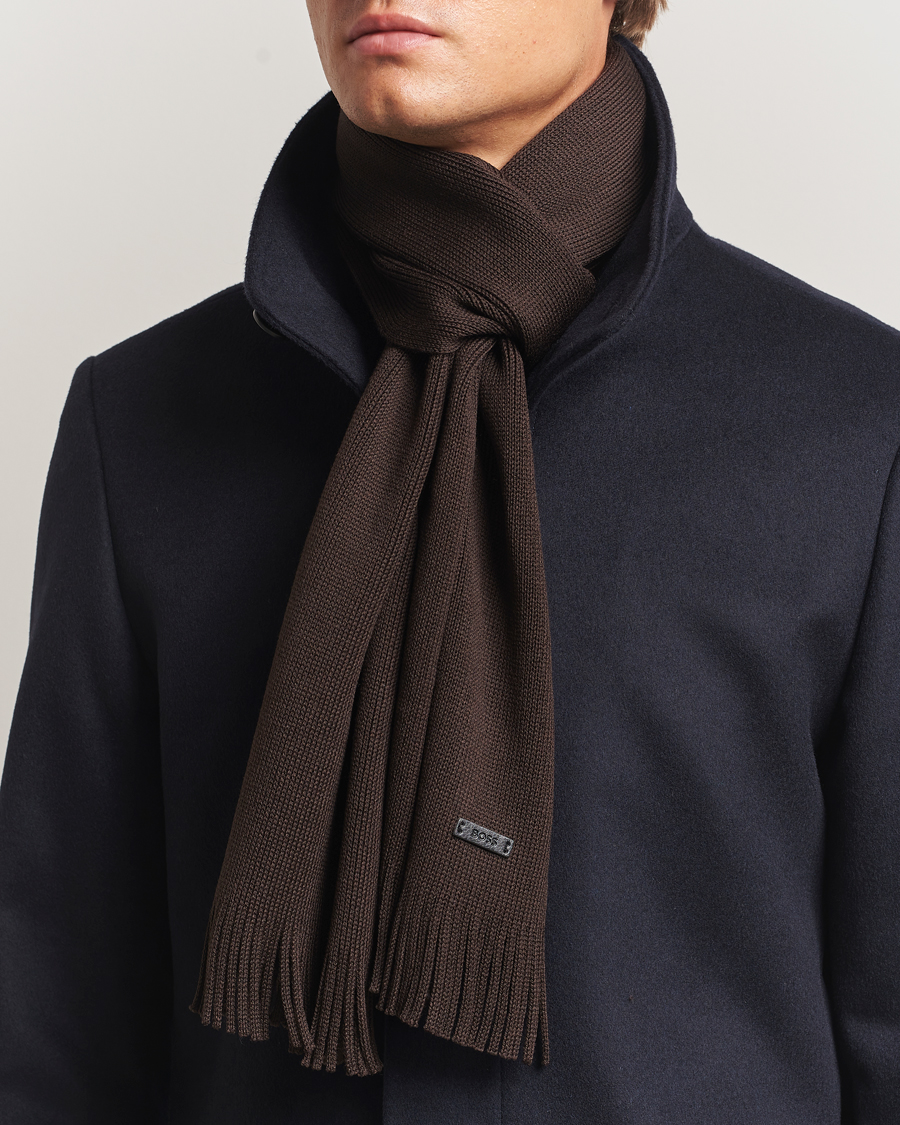 Men | Scarves | BOSS BLACK | Albas Wool Scarf Dark Brown