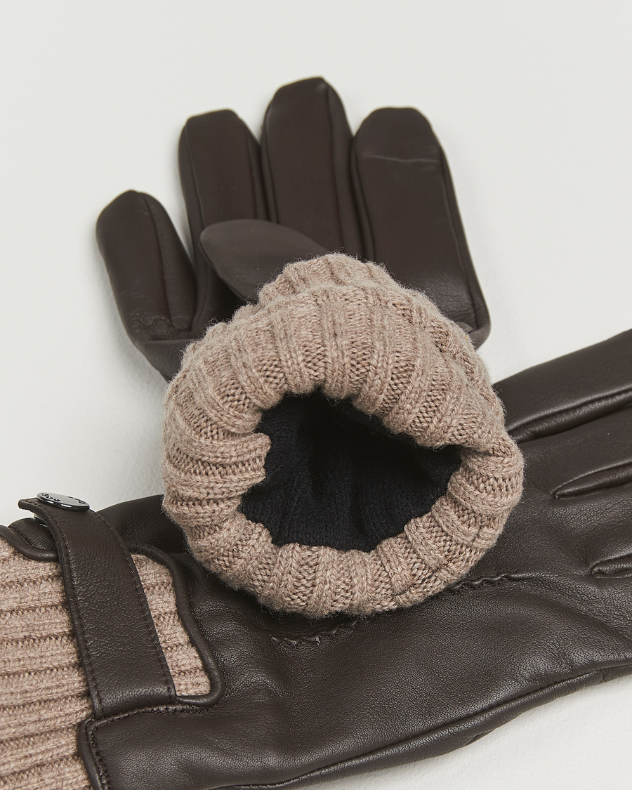 Men | Gloves | BOSS BLACK | Hyden Leather Glove Dark Brown