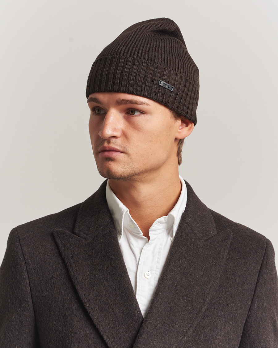 Men | Beanies | BOSS BLACK | Fati Wool Beanie Dark Brown