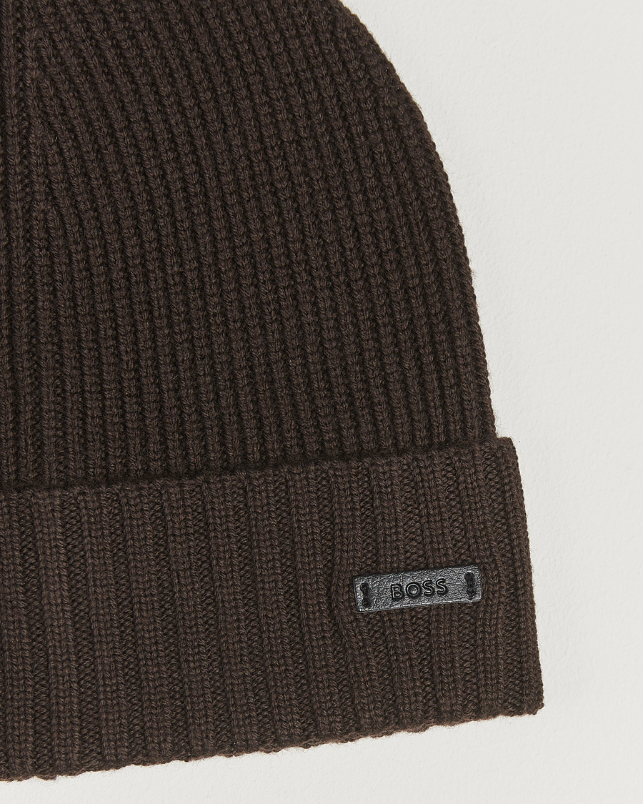 Men | Beanies | BOSS BLACK | Fati Wool Beanie Dark Brown