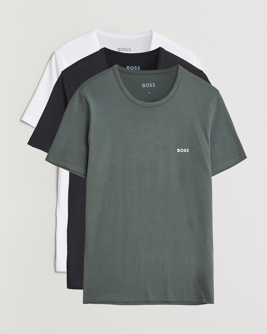 Men | T-Shirts | BOSS BLACK | 3-Pack Crew Neck T-Shirt White/Green/Black