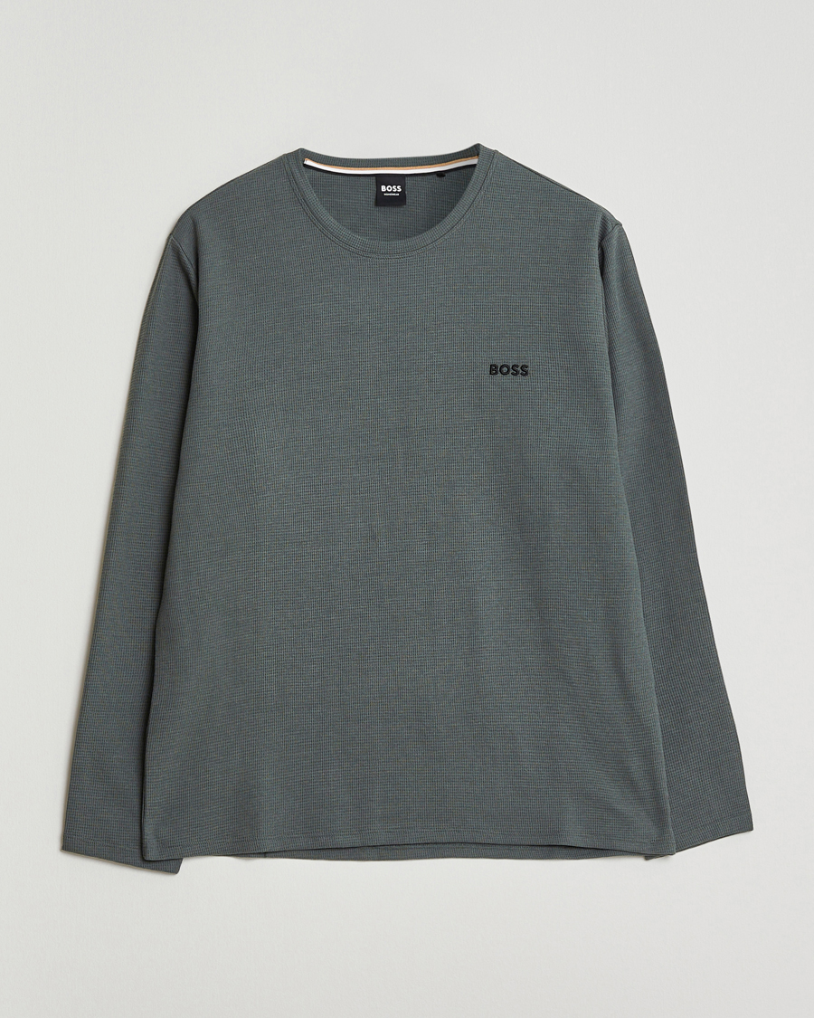 Men | Pyjamas & Robes | BOSS BLACK | Waffle Long Sleeve Pyjama T-Shirt Open Green