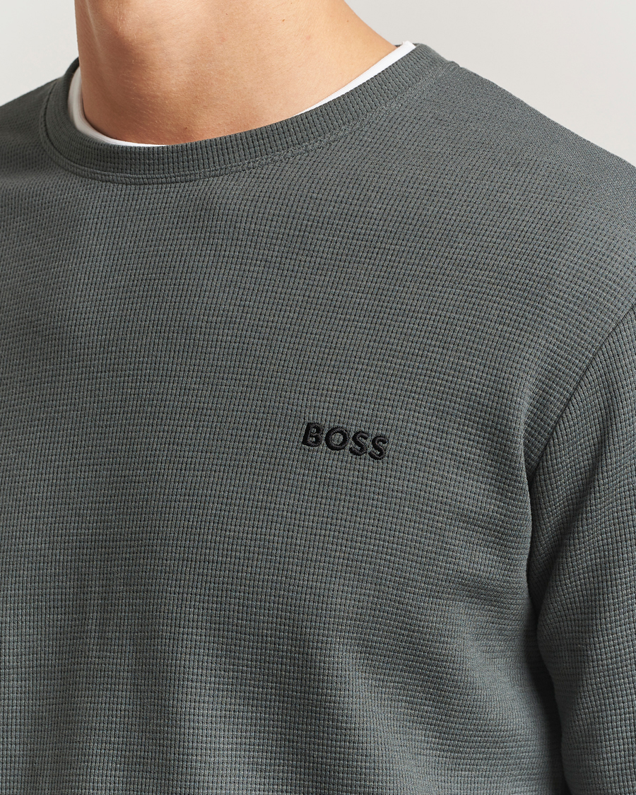 Men | Pyjamas & Robes | BOSS BLACK | Waffle Long Sleeve Pyjama T-Shirt Open Green