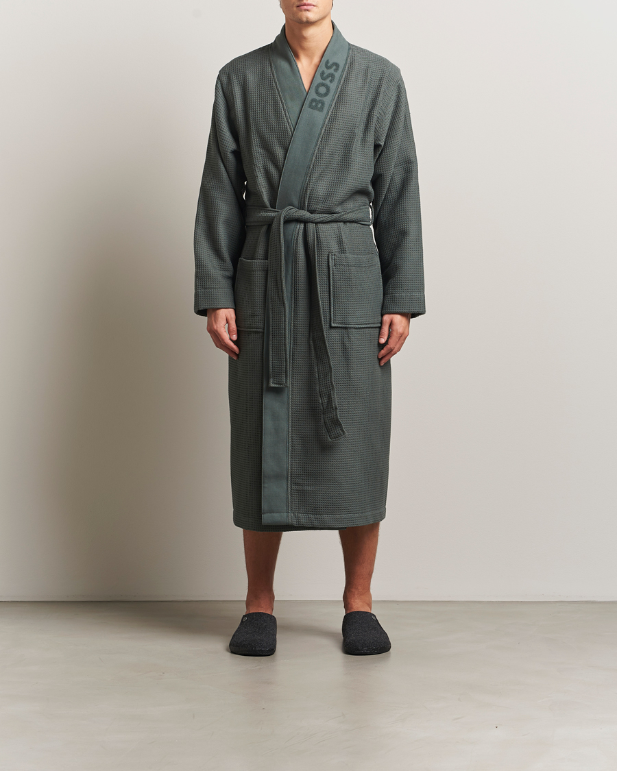 Men | Pyjamas & Robes | BOSS BLACK | Waffle Kimono Open Green