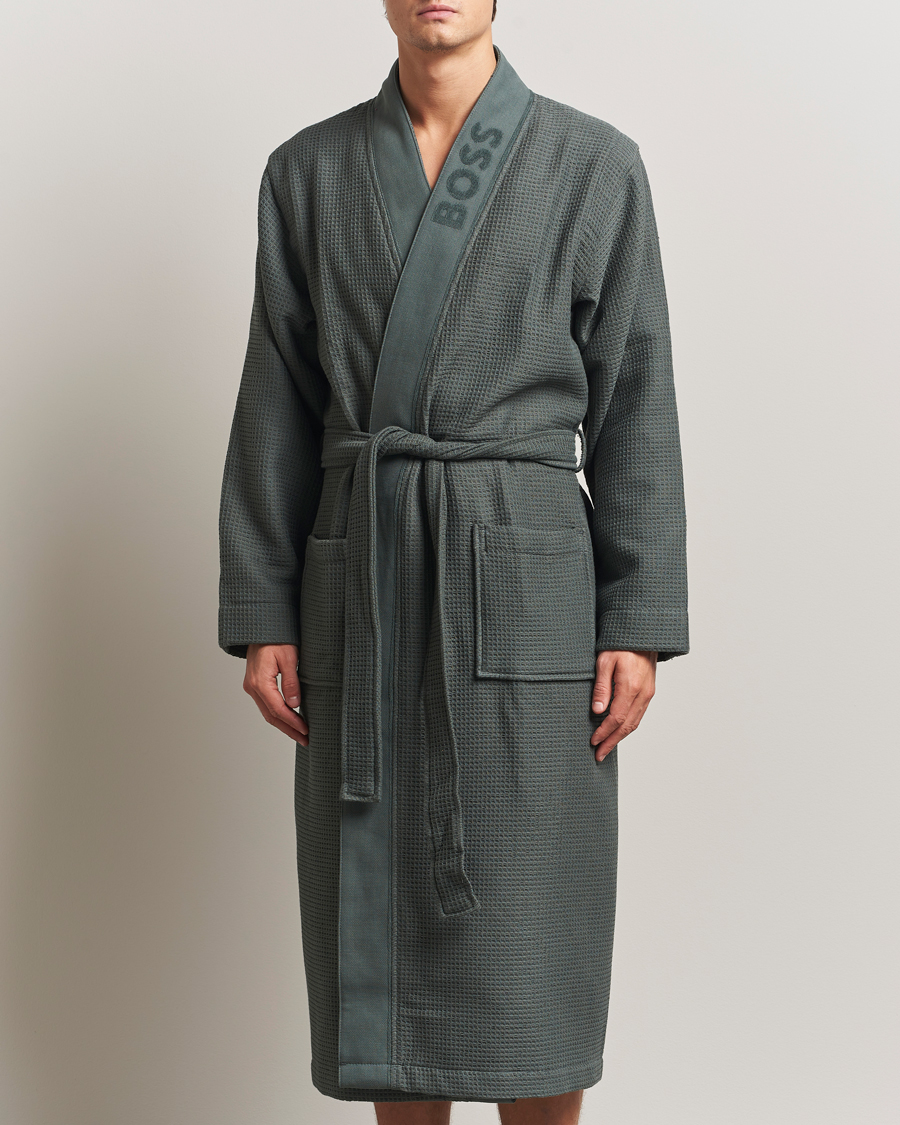 Men | Pyjamas & Robes | BOSS BLACK | Waffle Kimono Open Green