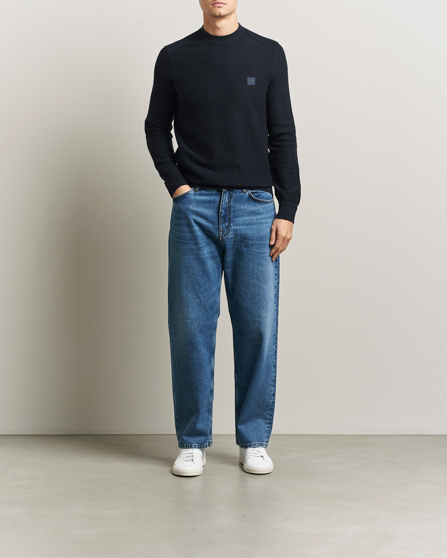 Men | Sweaters & Knitwear | BOSS ORANGE | Anion Knitted Sweater Dark Blue
