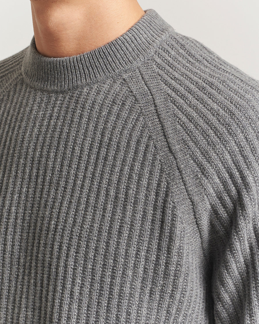 BOSS ORANGE Klacier Ribbed Wool Knitted Sweater Open Grey at