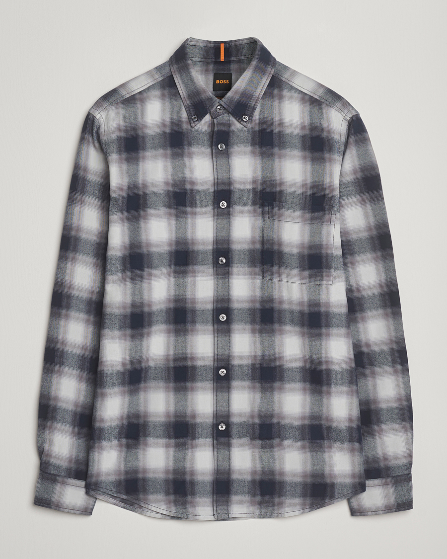 Men | Shirts | BOSS ORANGE | Rickert Brushed Cotton Checked Shirt Open Grey