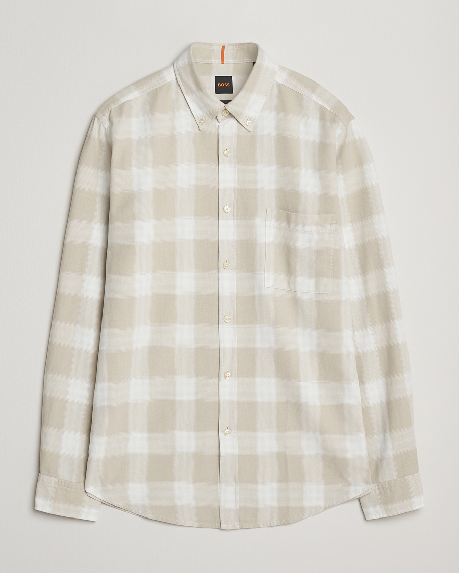 Men | Shirts | BOSS ORANGE | Rickert Brushed Cotton Checked Shirt Light Beige