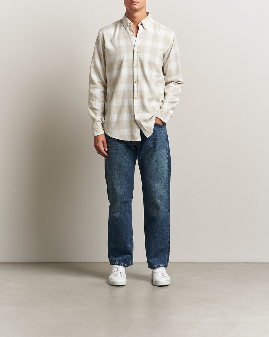 Men | Shirts | BOSS ORANGE | Rickert Brushed Cotton Checked Shirt Light Beige