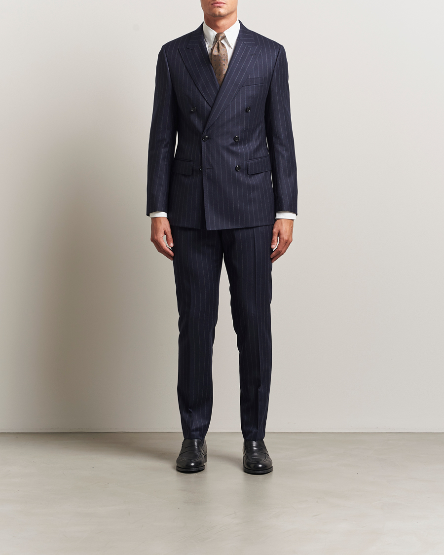 Men | Suits | BOSS BLACK | Huge Wool Double Breasted Pinstriped Suit Dark Blue
