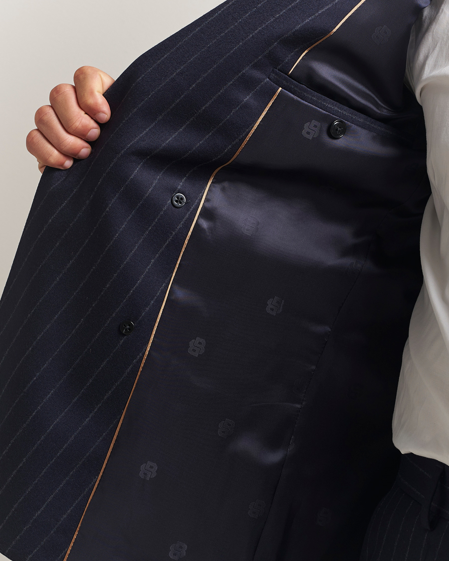 Men | Suits | BOSS BLACK | Huge Wool Double Breasted Pinstriped Suit Dark Blue