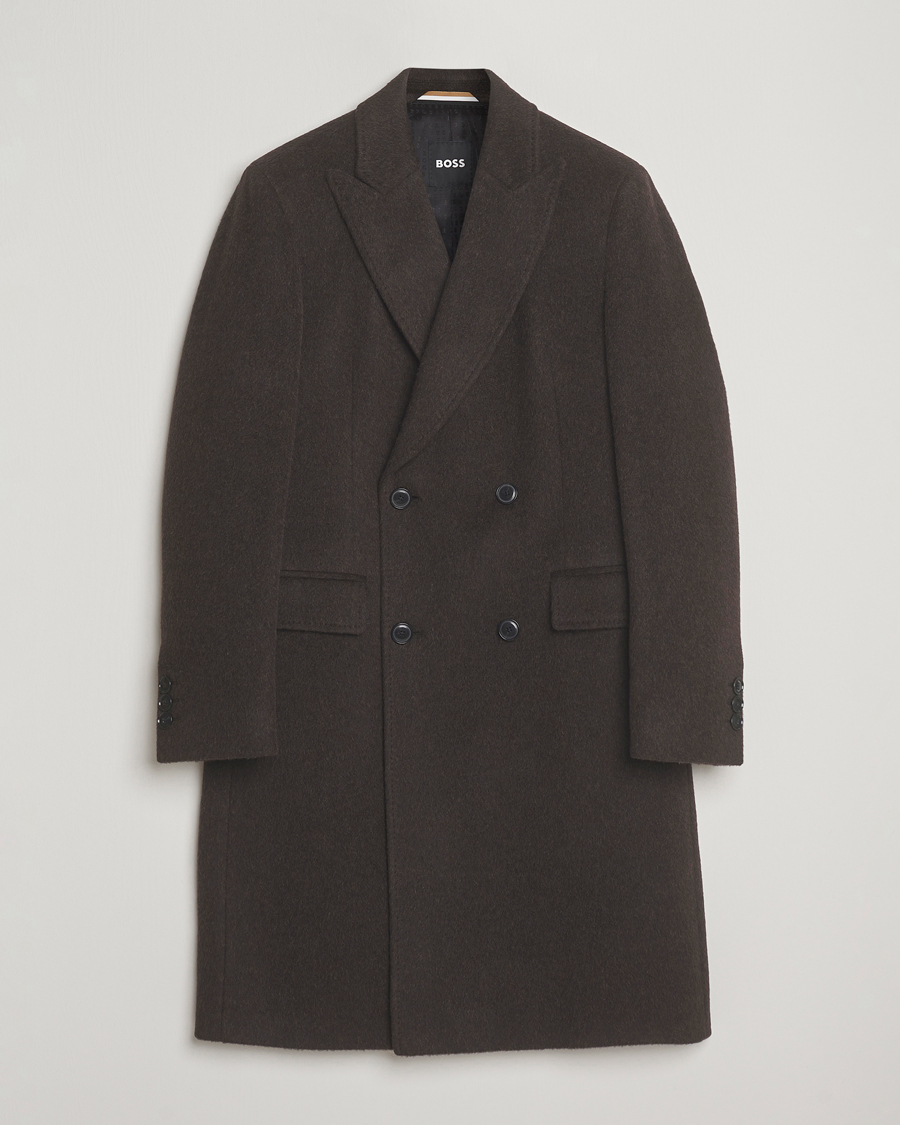 Men | Coats & Jackets | BOSS BLACK | Hyde Wool/Alpaca Double Breasted Coat Dark Brown