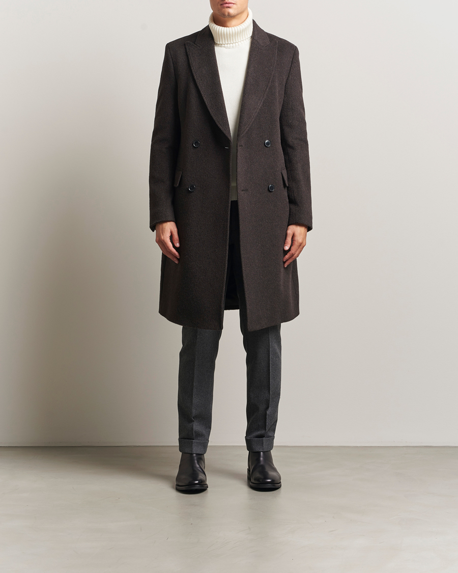 Men | Coats & Jackets | BOSS BLACK | Hyde Wool/Alpaca Double Breasted Coat Dark Brown