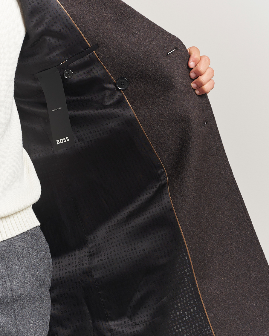Men | Coats & Jackets | BOSS BLACK | Hyde Wool/Alpaca Double Breasted Coat Dark Brown