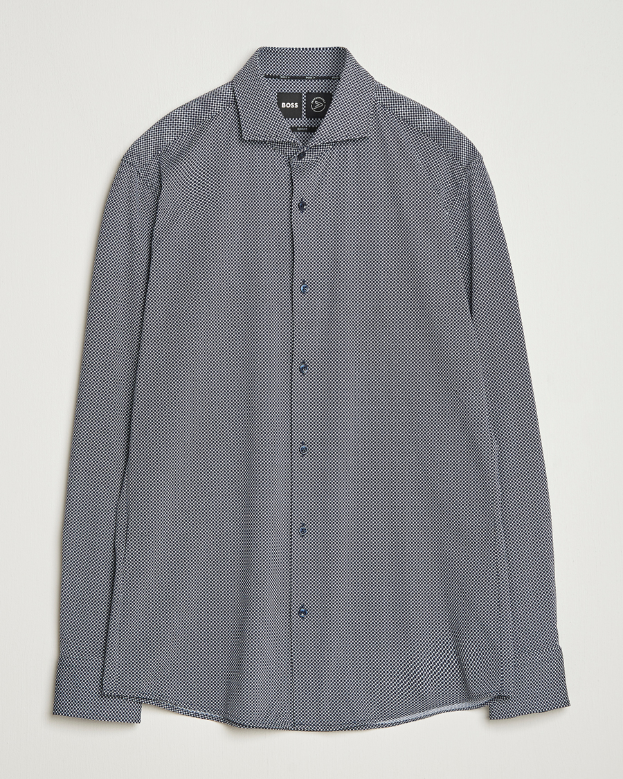 Men | Shirts | BOSS BLACK | Hank 4-Way Printed Stretch Shirt Dark Blue