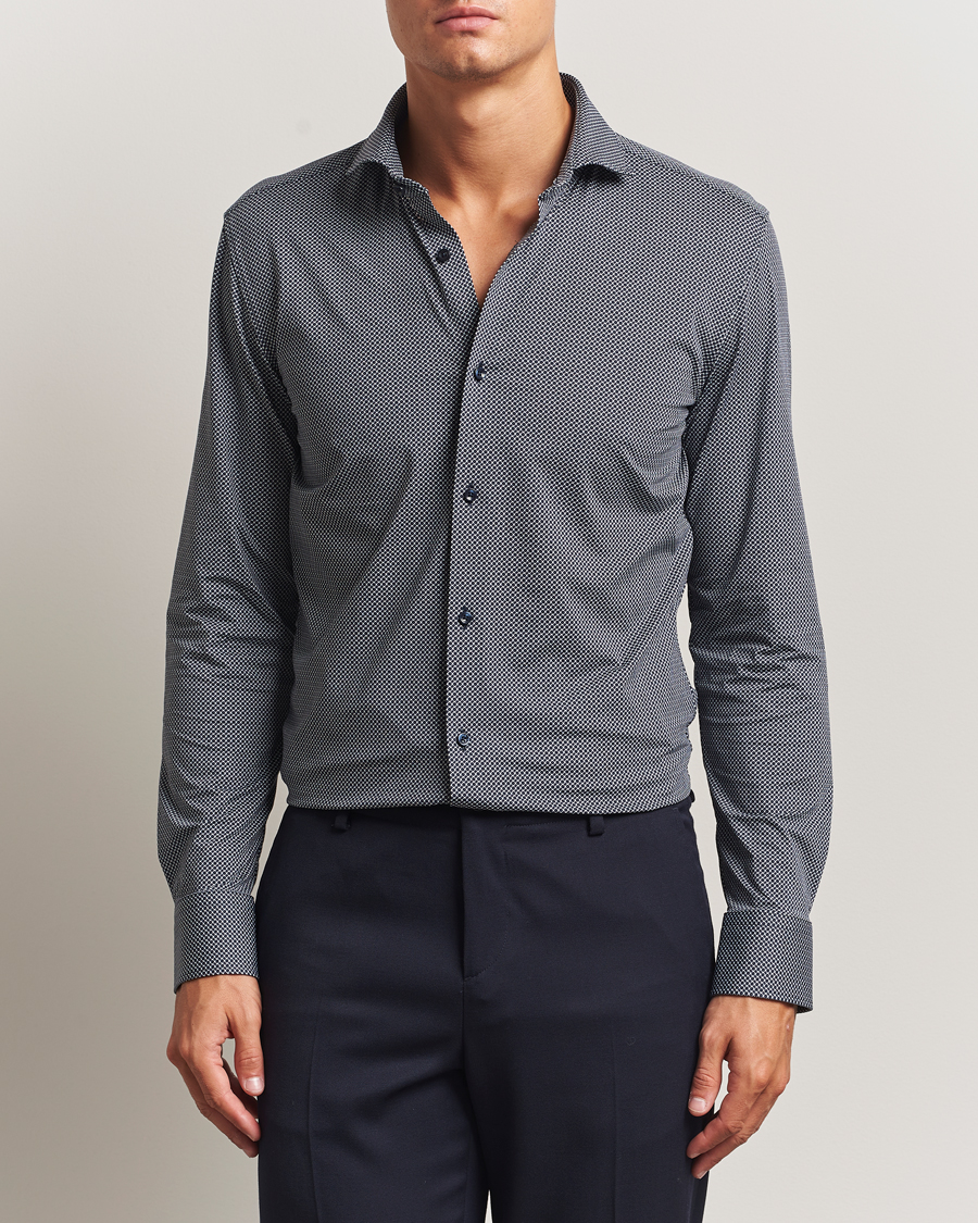 Men | Shirts | BOSS BLACK | Hank 4-Way Printed Stretch Shirt Dark Blue