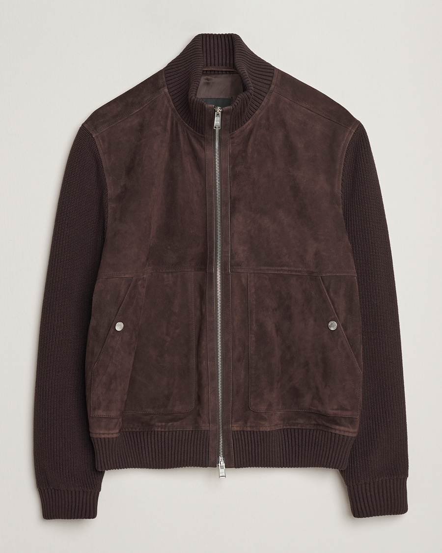 Men | Coats & Jackets | BOSS BLACK | Maparo Leather Hybrid Jacket Dark Brown
