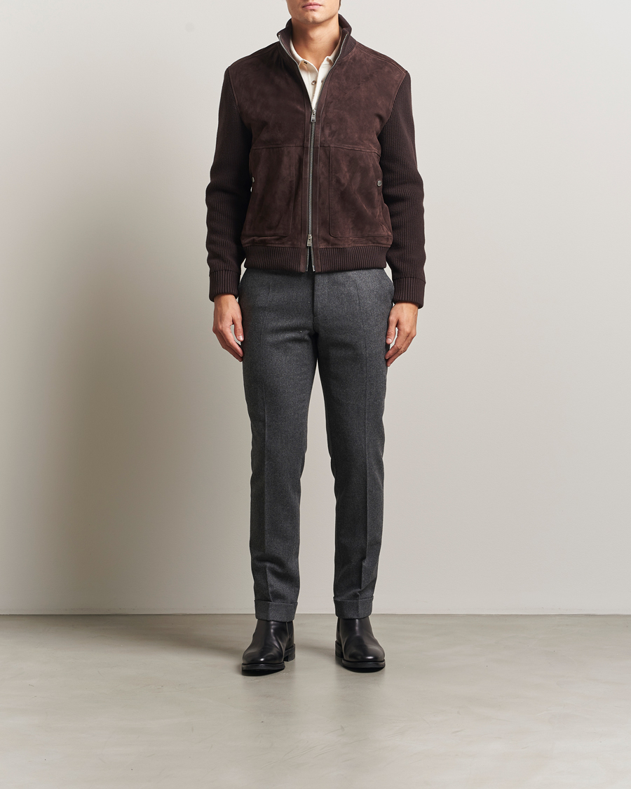 Men | Coats & Jackets | BOSS BLACK | Maparo Leather Hybrid Jacket Dark Brown