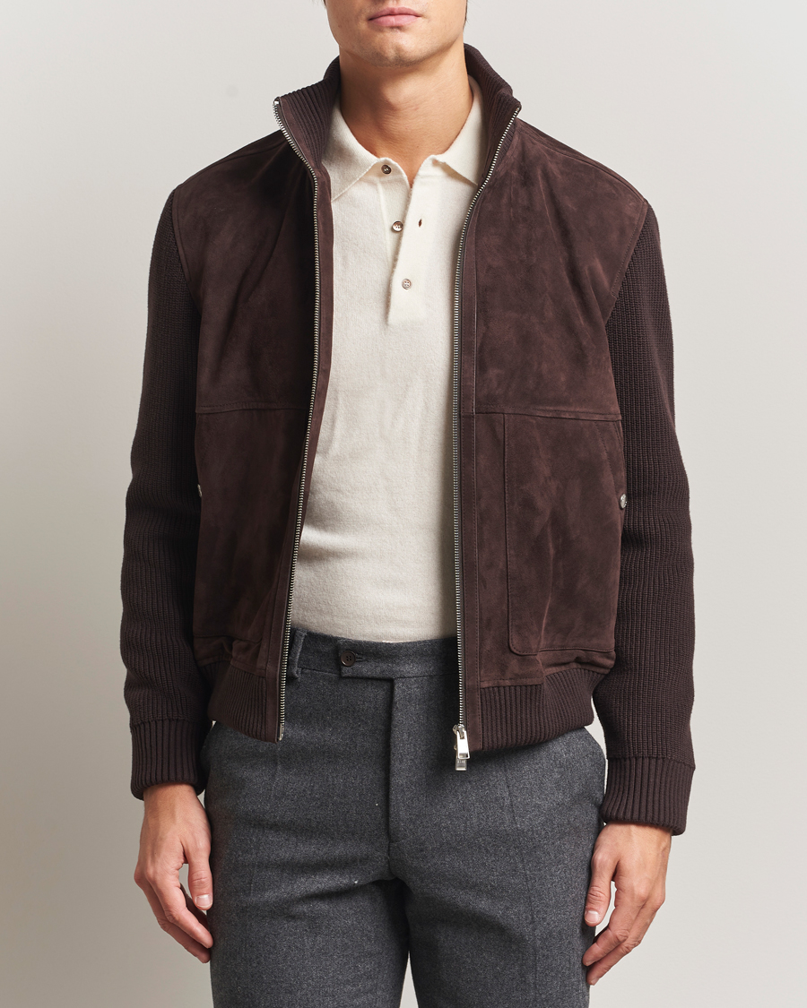 Men | Coats & Jackets | BOSS BLACK | Maparo Leather Hybrid Jacket Dark Brown