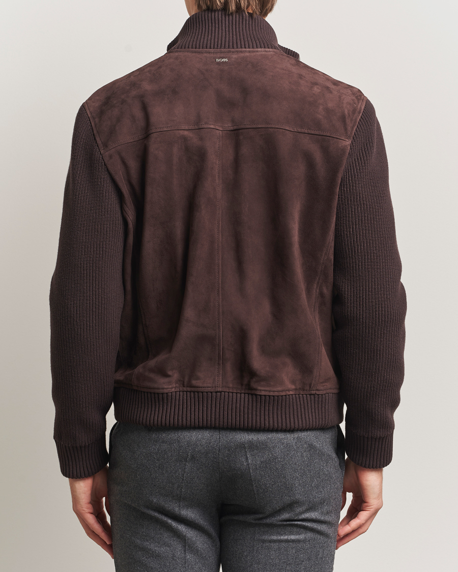 Men | Coats & Jackets | BOSS BLACK | Maparo Leather Hybrid Jacket Dark Brown