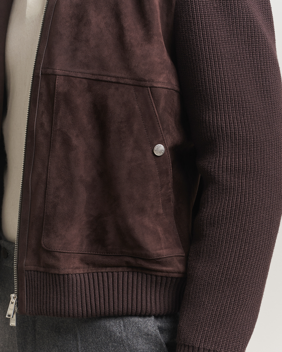 Men | Coats & Jackets | BOSS BLACK | Maparo Leather Hybrid Jacket Dark Brown