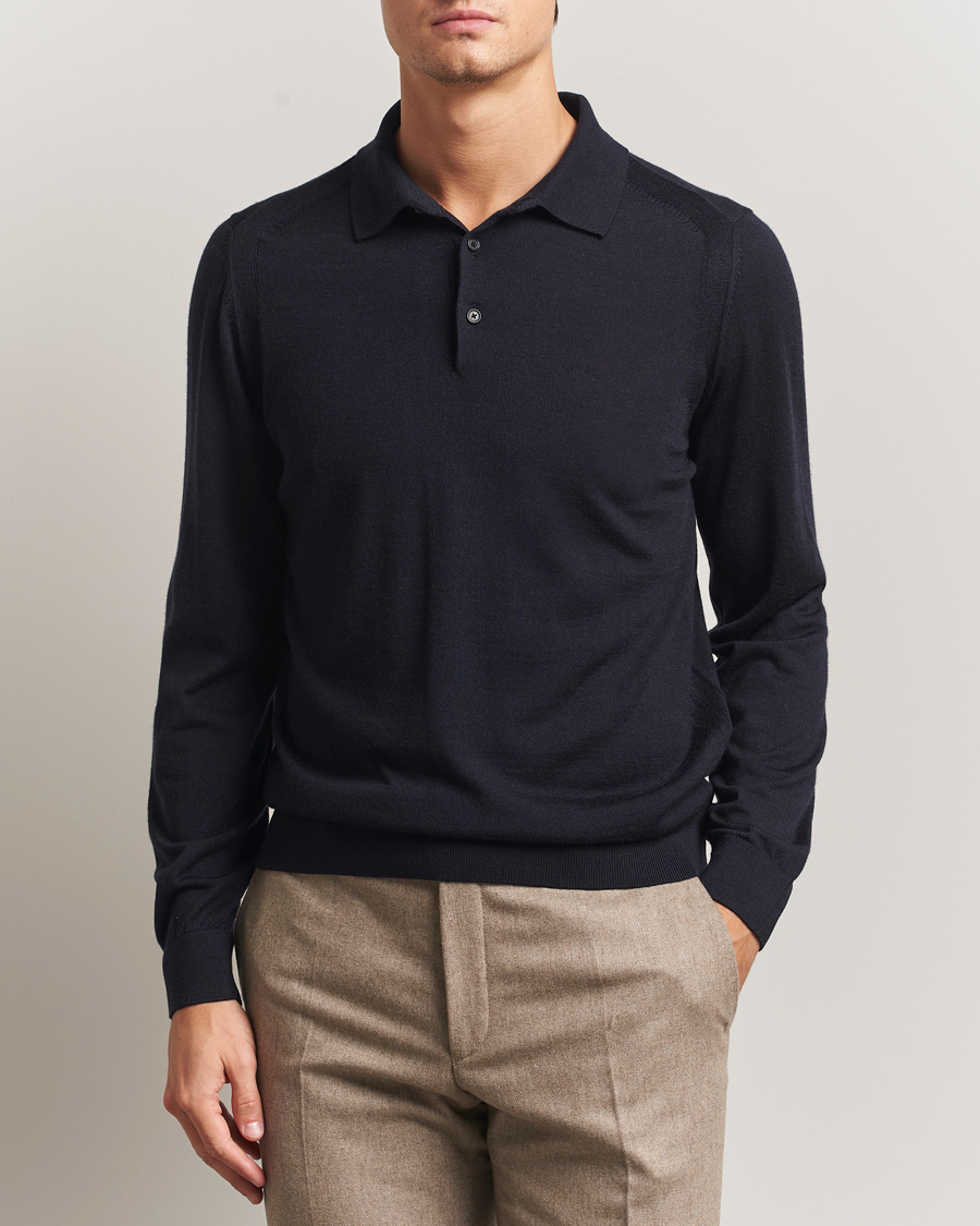 Men | Sweaters & Knitwear | BOSS CAMEL | Ovio Wool/Cashmere Knitted Polo Dark Blue