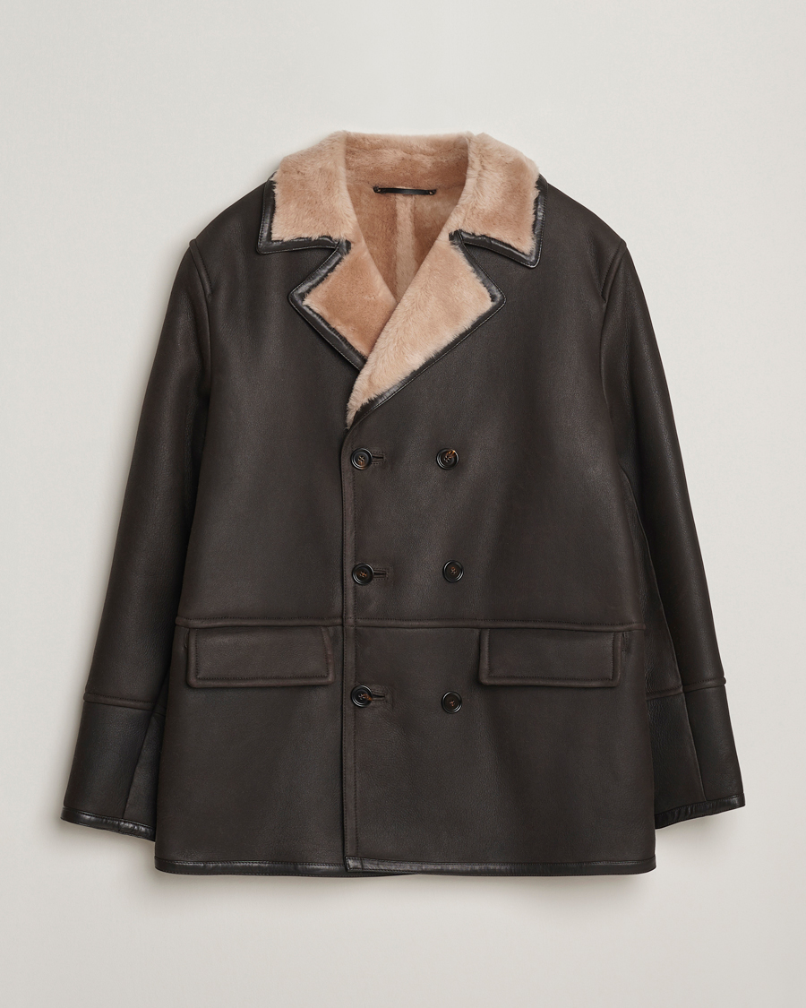 Men | Coats & Jackets | BOSS CAMEL | Mabano Leather Peacoat Brown