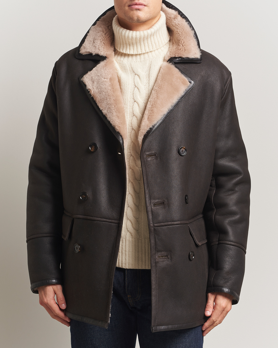 Men | Coats & Jackets | BOSS CAMEL | Mabano Leather Peacoat Brown