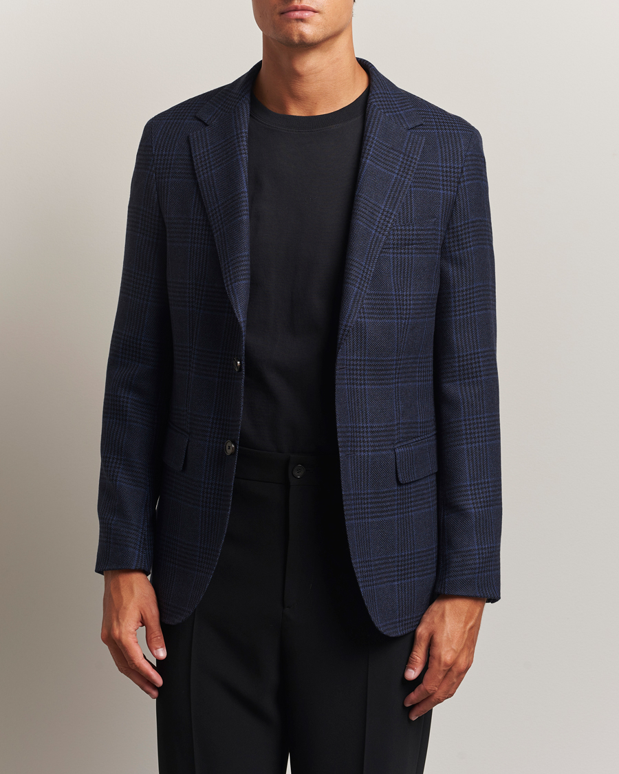 Men | Blazers | BOSS CAMEL | Jeff Wool Checked Blazer Dark Blue