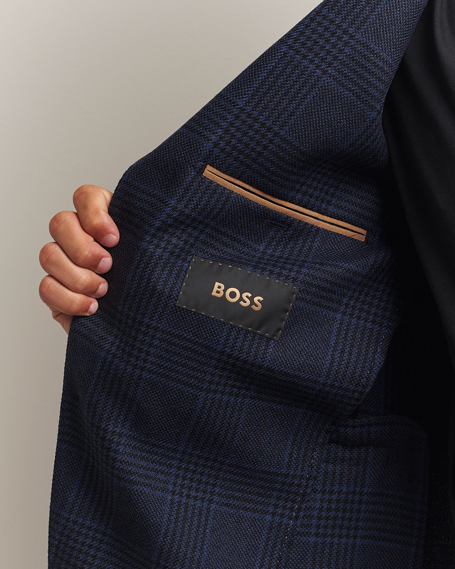 Men | Blazers | BOSS CAMEL | Jeff Wool Checked Blazer Dark Blue