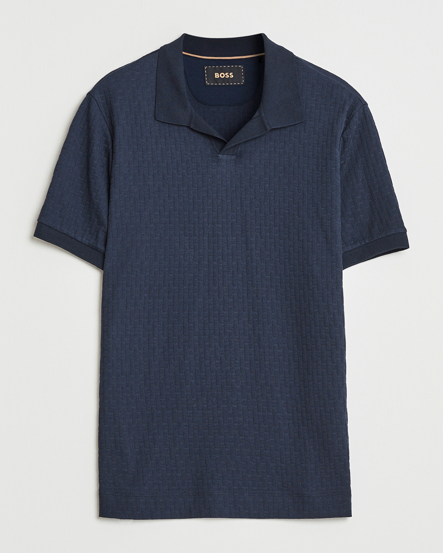 Men | Polo Shirts | BOSS CAMEL | Parson Structured Open Collar Polo Dark Blue