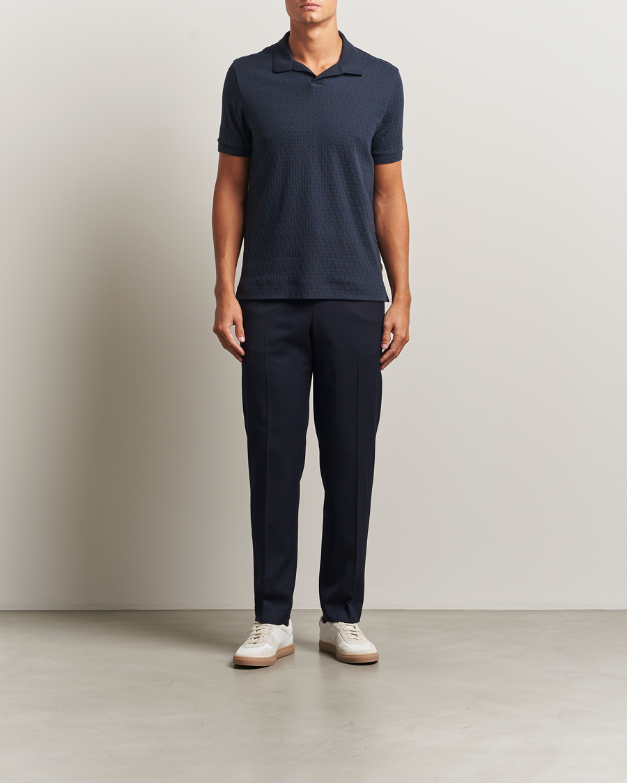 Men | Polo Shirts | BOSS CAMEL | Parson Structured Open Collar Polo Dark Blue